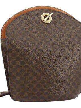 Authentic CELINE Macadam Canvas Shoulder Bag PVC Leather Brown Gold